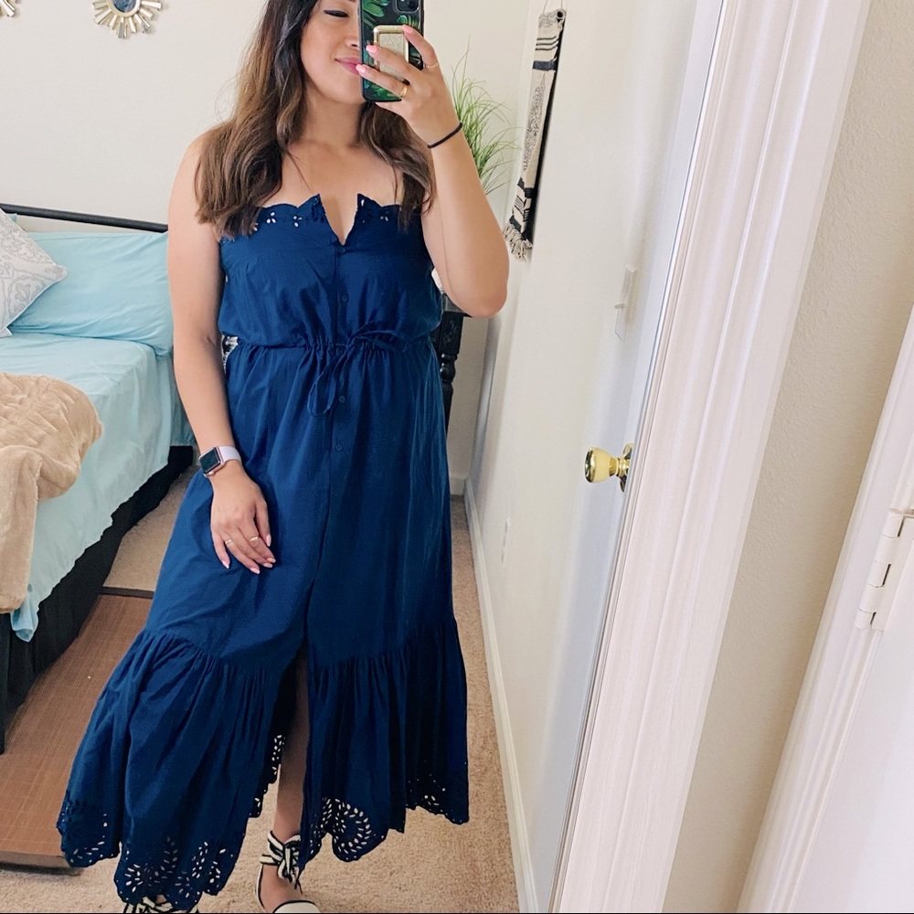 Mes Demoiselles navy blue "CUTE" eyelet midi dress